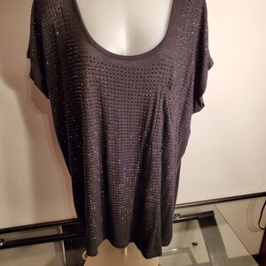 ONE WORLD 1X  Black Studded Women's Blouse